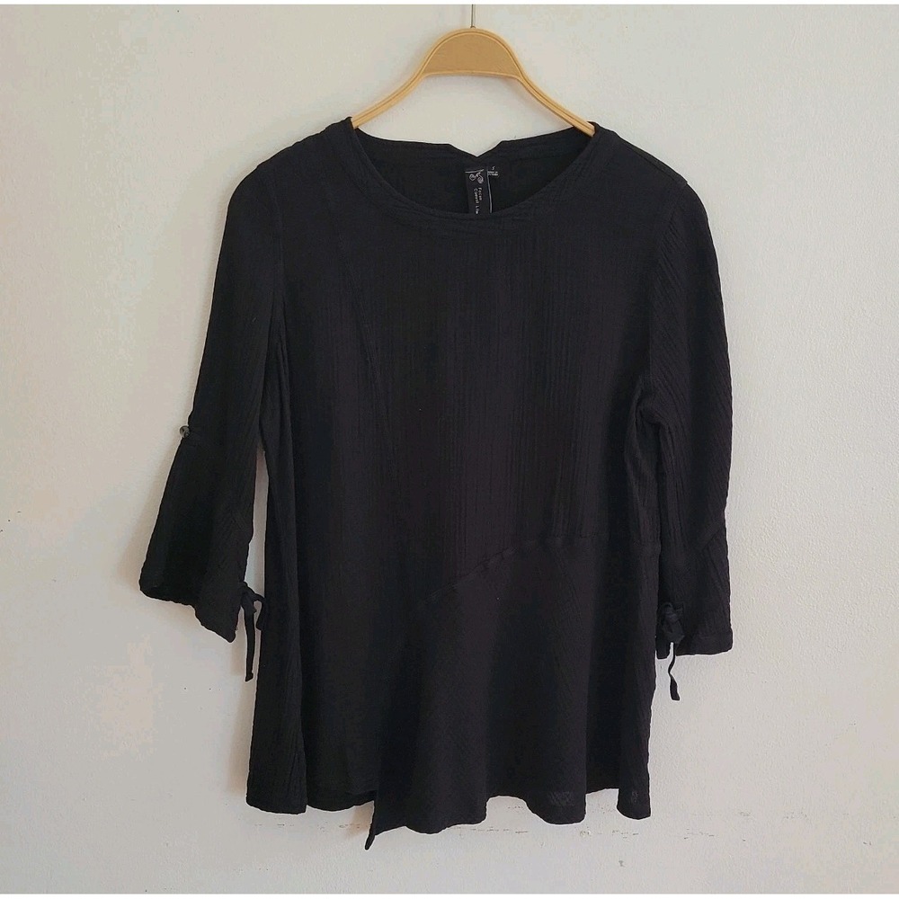 Focus‎ Casual Life Bell Sleeve Top Small Black Gauze Cotton Casual Lagenlook